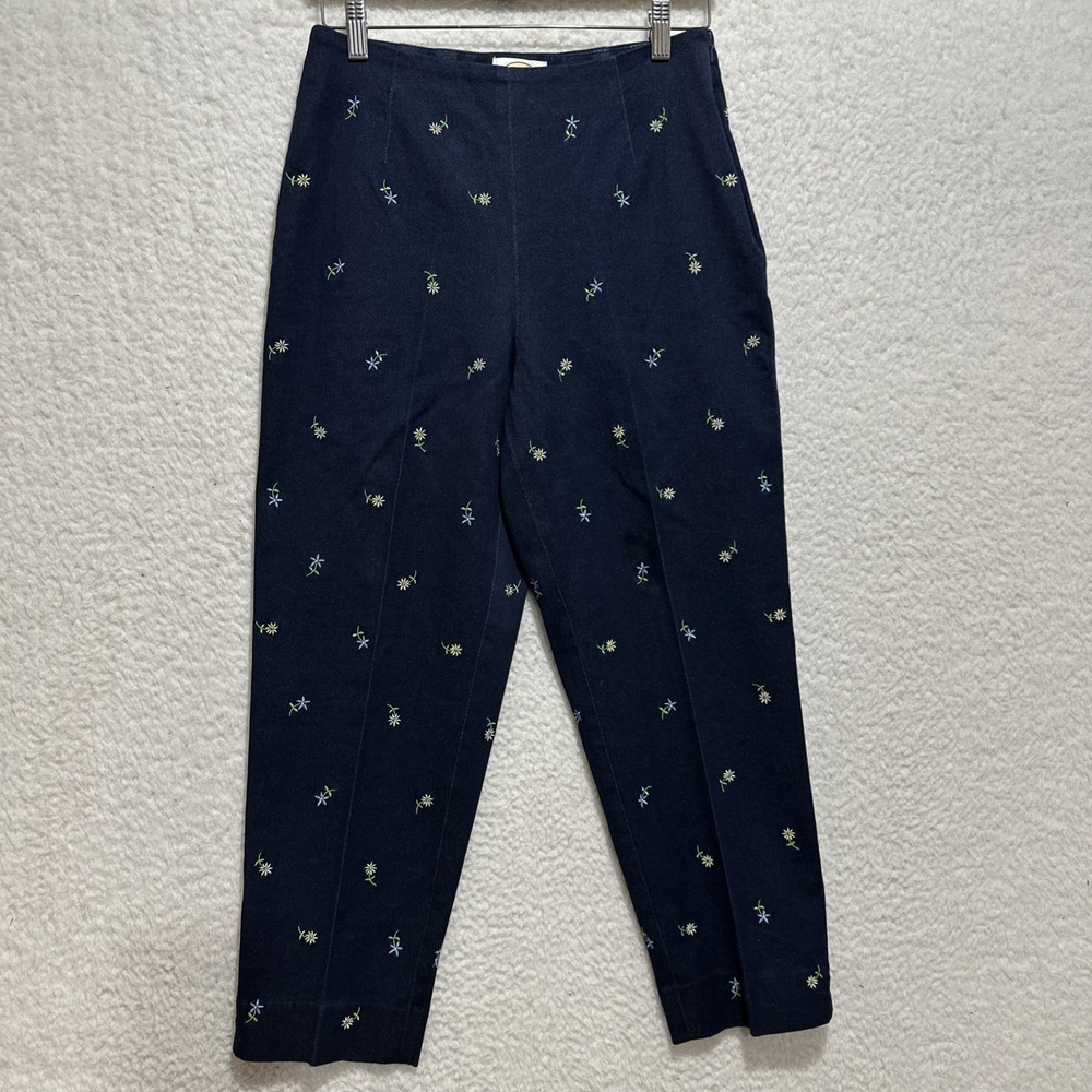 Vintage Talbots Stretch High Rise Cropped Navy Blue Embroidered‎ flowers Size 8